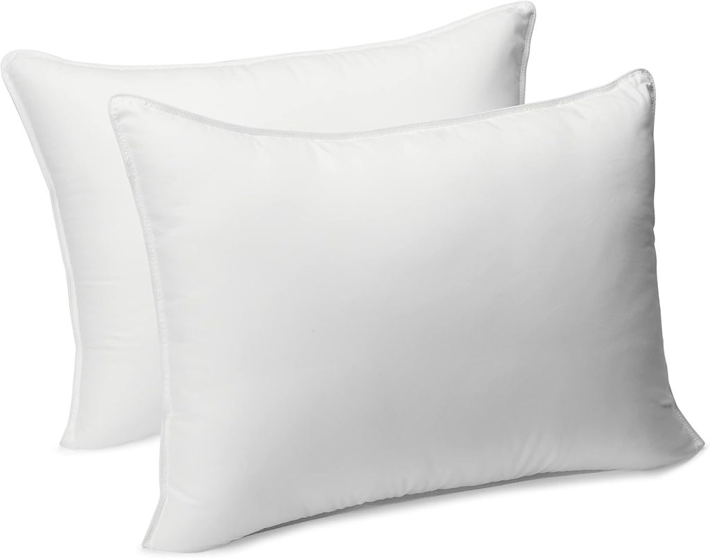 Amazon Basics Down Alternative Bed Pillow, Medium Density for Back and Side Sleepers, Standard, 26 x 20 Inch - Pack of 2, White