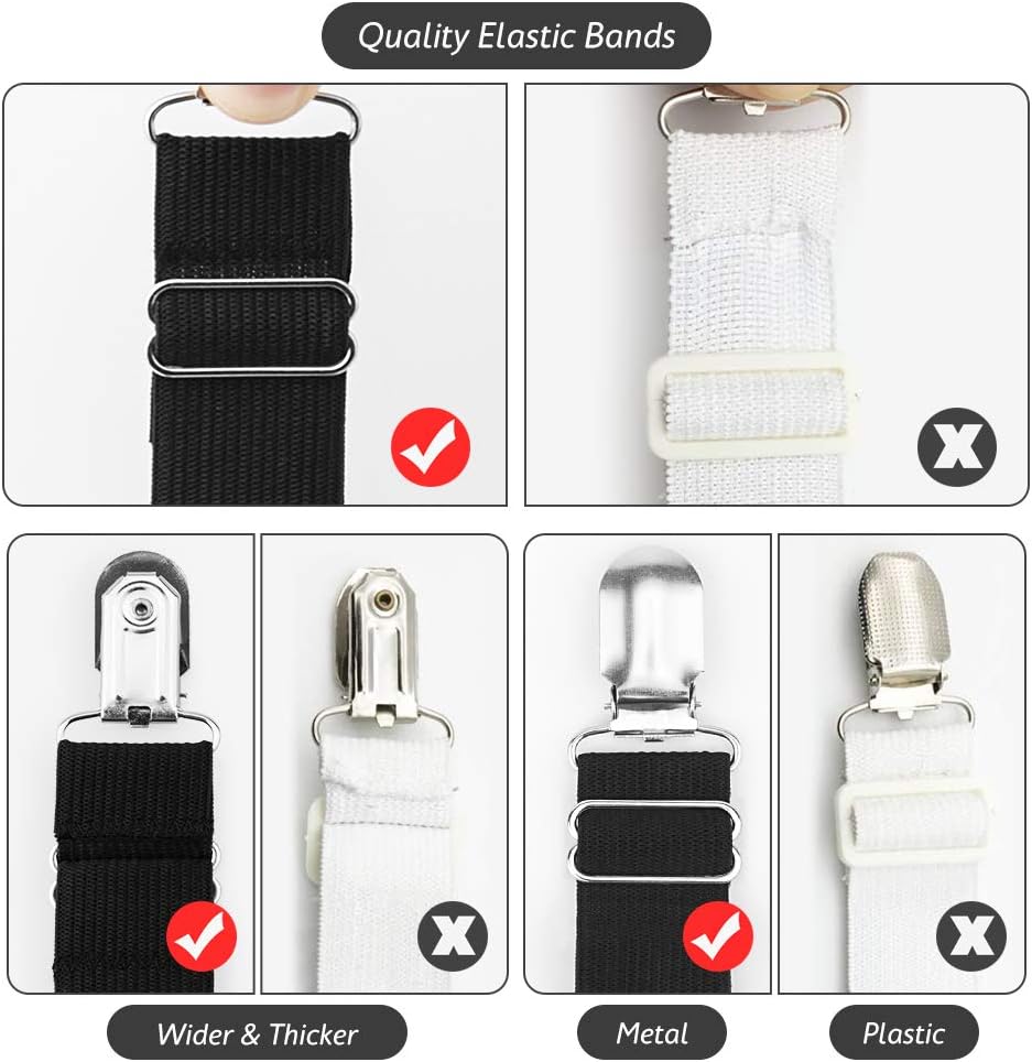 Bed Sheet Fasteners, 4 PCS Adjustable Triangle Elastic Suspenders Gripper Holder Straps Clip for Bed Sheets,Mattress Covers, Sofa Cushion