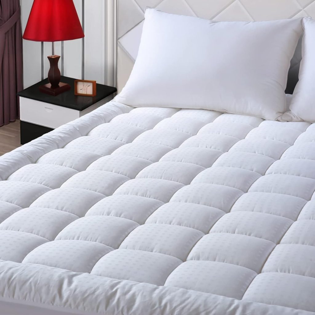 EASELAND Queen Size Mattress Pad Pillow Top Mattress Cover Quilted Fitted Mattress Protector Cotton Top Stretches up 8-21 Deep Pocket Cooling Mattress Topper (60x80 inch, White)