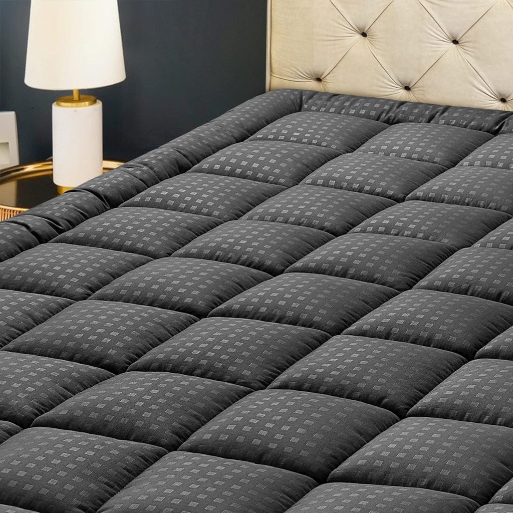 HYLEORY Queen Mattress Pad Quilted Fitted Mattress Protector Cooling Pillow Top Mattress Cover Breathable Fluffy Soft Mattress Topper with 8-21 Deep Pocket, Dark Grey