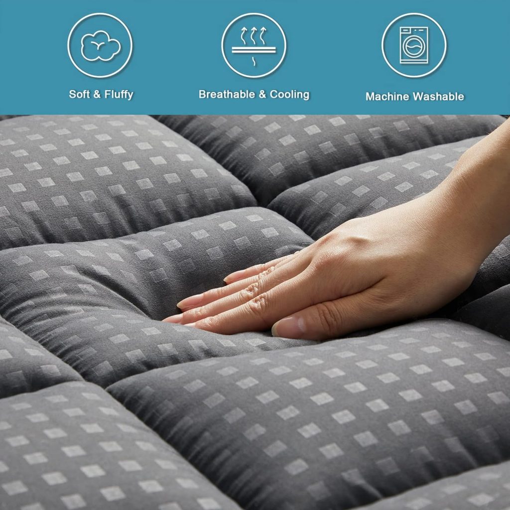 HYLEORY Queen Mattress Pad Quilted Fitted Mattress Protector Cooling Pillow Top Mattress Cover Breathable Fluffy Soft Mattress Topper with 8-21 Deep Pocket, Dark Grey