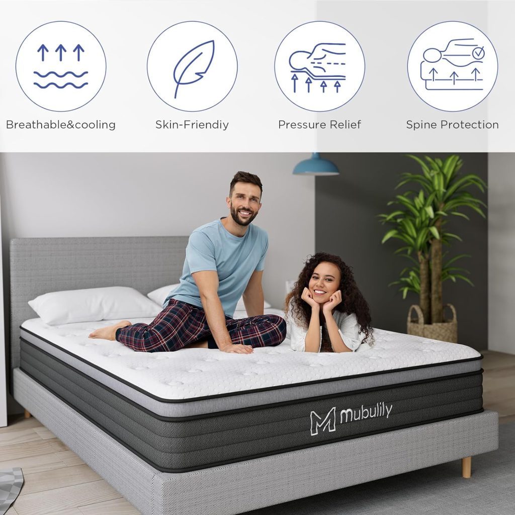 Mubulily Queen Mattress,10 Inch Hybrid Mattress in a Box with Gel Memory Foam Mattress,Individually Wrapped Pocket Coils Innerspring Mattress,Pressure Relief,Back Pain Relief,CertiPUR-US.