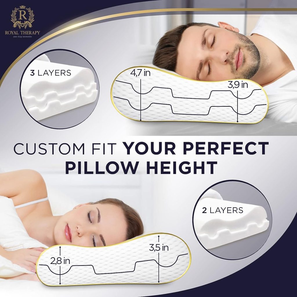 Royal Therapy Queen Memory Foam Pillow - Pharmonis USA Bamboo Adjustable Orthopedic Contour Pillow for Back, Stomach and Side Sleepers - Neck and Shoulder Support