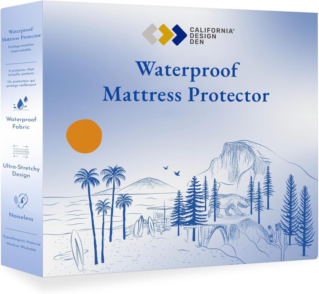 California Design Den Premium Waterproof Mattress Protector for Queen Size Bed - Soft, Cooling, Noiseless, Machine Washable, Fitted Mattress Cover with Deep Pockets to Fit 8-20 inch Mattress