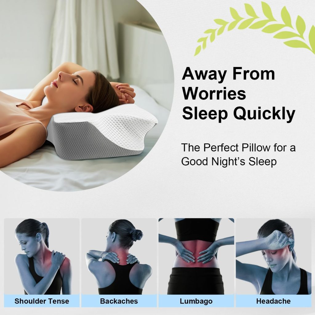 Cervical Pillow for Neck Pain Relief - Neck Pillows for Pain Relief Sleeping - Pillow for Neck and Shoulder Pain - Memory Foam Side Sleeper Ergonomic Pillow for Back Stomach Sleeper - White, Firm