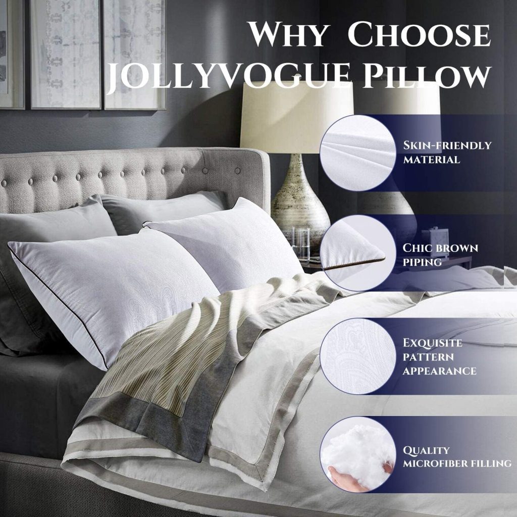 JOLLYVOGUE Bed Pillows Standard Size Set of 2, Cooling and Supportive Full Pillow 2 Pack for Side and Back Sleepers, Down Alternative Hotel Collection Sleeping Pillows, 26x20 Inches
