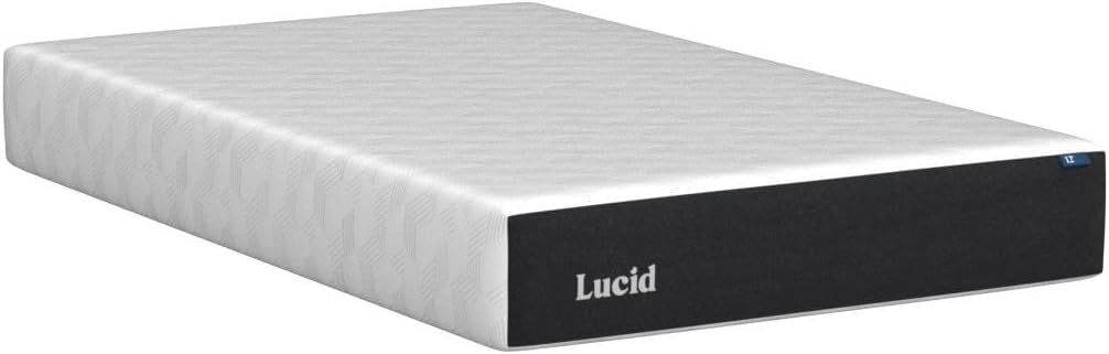 LUCID 12 Inch Twin XL Mattress – Plush Memory Foam Mattress – Bamboo Charcoal Foam – Gel Infused – Hypoallergenic Foam Mattress– Bed-in-A-Box- CertiPUR-US Certified, White