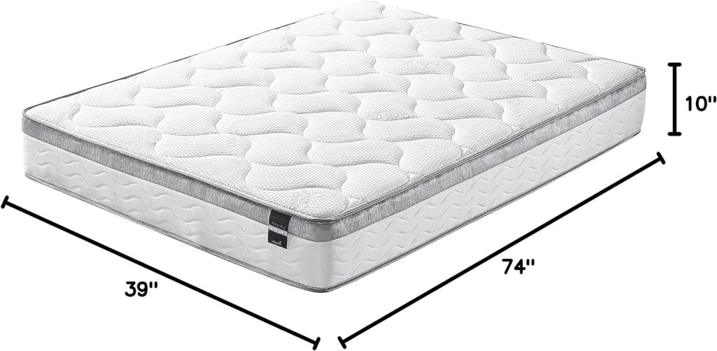 Oliver Smith - Organic Cotton - 10 Inch - Perfect Sleep - Comfort Plush Euro Pillow Top - Cool Memory Foam  Pocket Spring Mattress - Green Foam Certified - (furMattress_Chiland_10_Twin)