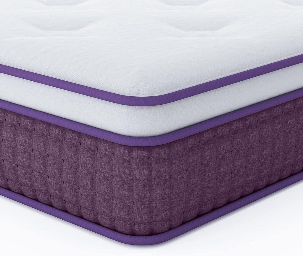 REGOSS 12 Inch Innerspring Hybrid Mattress, Motion Isolation Individually Pocketed Coils Mattress, Euro Top Full Size Mattress in a Box, Plush Foam Spring Mattress for Pressure Relief, Purple