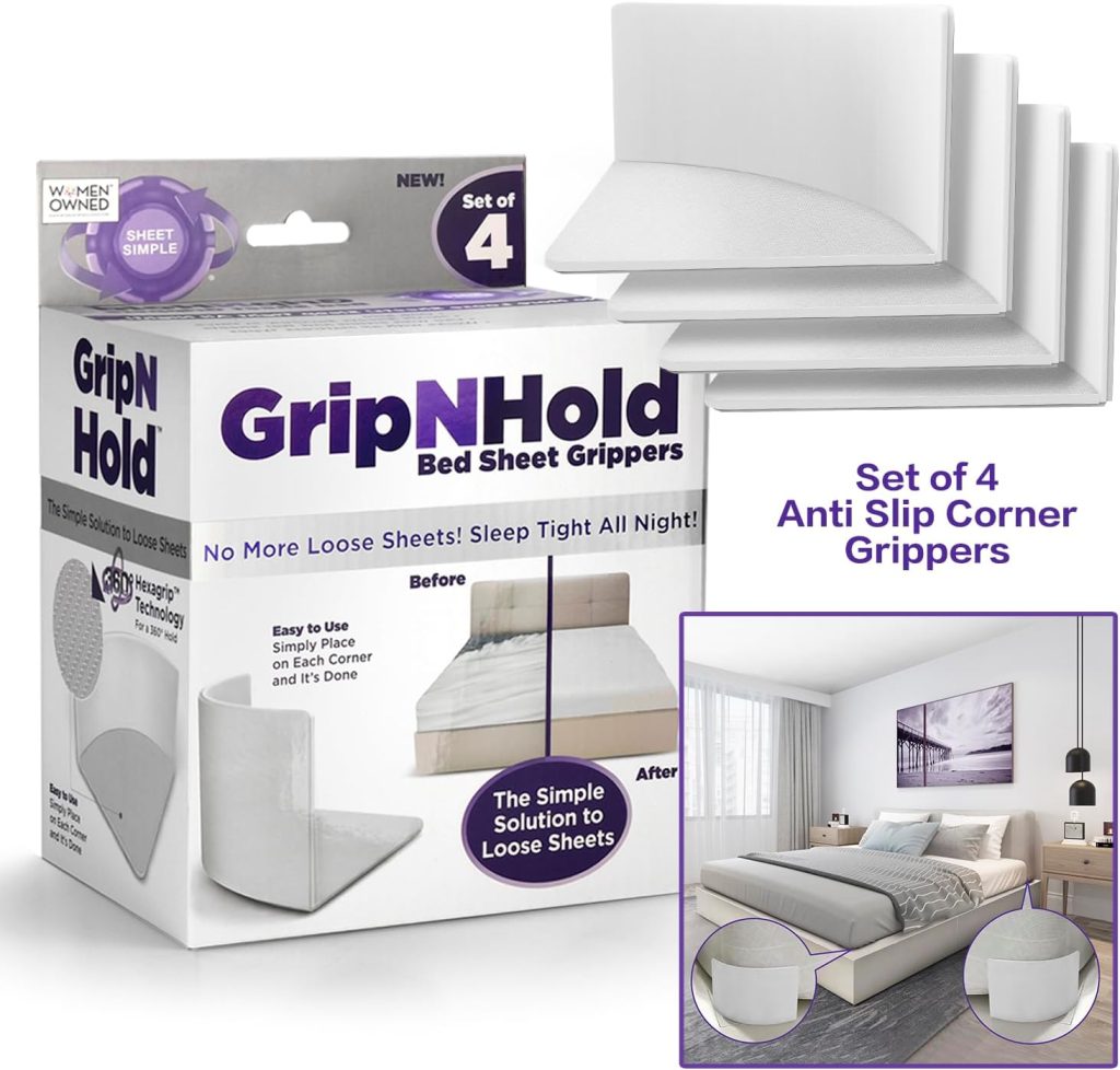 Sheet Simple Grip N Hold Bed Sheet Holder | Discrete Heavy Duty Sheet Holder, 360 Degree Bed Sheet Tightener, Non Slip Corner Sheet Grippers, Tool-Free Bed Sheets Holder | 1 Pack