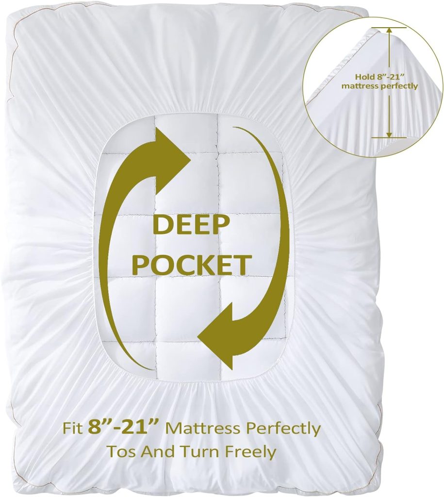 TopTopper Mattress Topper Queen Size, Cooling Mattress Pad Cover for Hot Sleepers, Extra Thick 5D Snow Down Alternative Overfilled Plush Pillow Top with 8-21 Inch Deep Pocket - 60x80 White