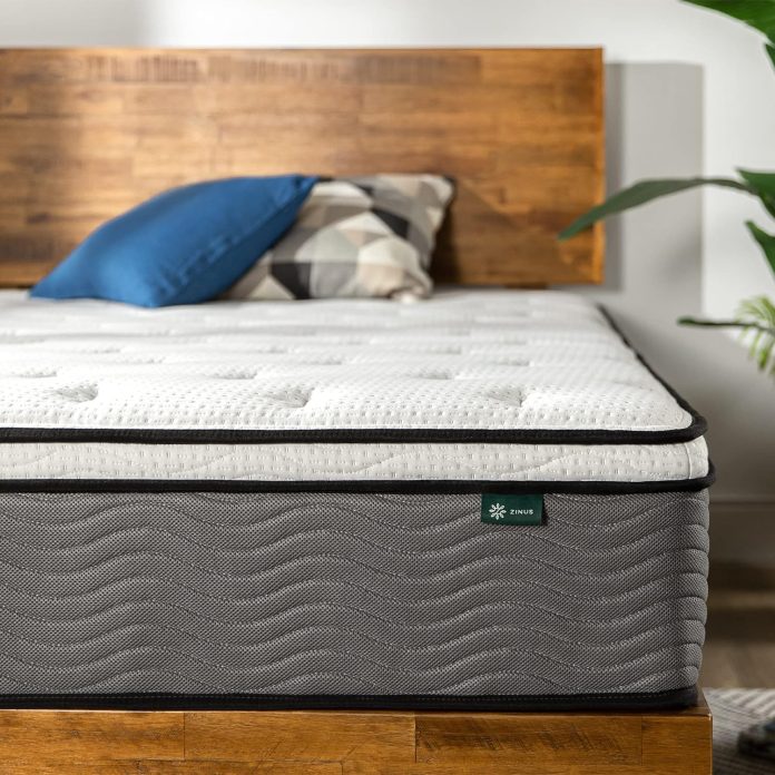 zinus 12 inch support plus pocket spring hybrid mattress extra firm feel heavier coils for durable support pocket inners