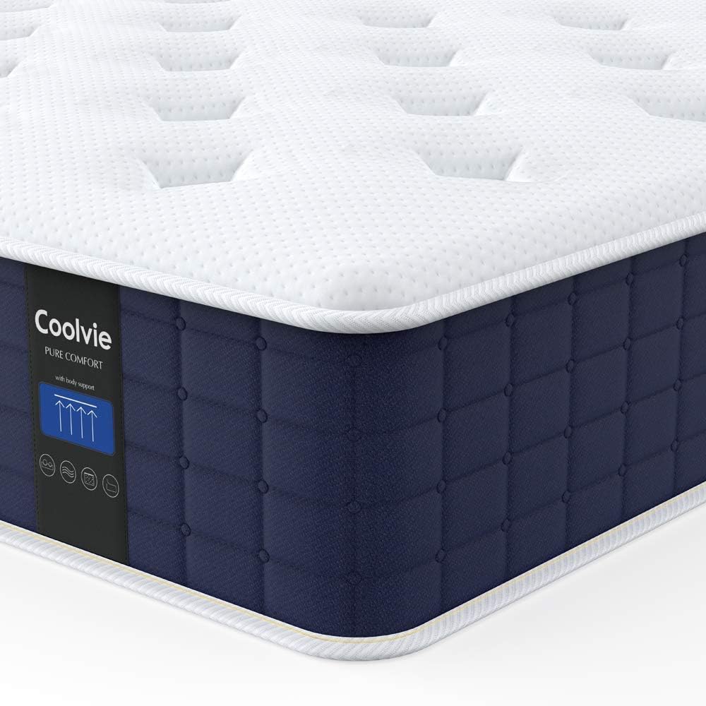 Coolvie Queen Mattresses, 12 Inch Queen Size Mattress in a Box, Hybrid Construction Individual Pocket Springs with Memory Foam, Cooler Sleep with Pressure Relief and Support